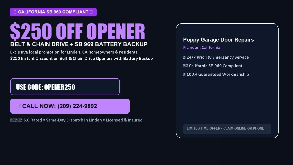 Poppy Garage Door Repairs $250 OFF Premium LiftMaster Opener Installation in Linden, CA